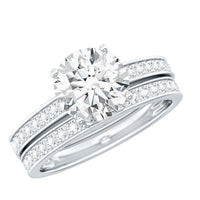 Certified 2 carat Moissanite solitaire wedding ring set by Rosec Jewels featuring a sleek, elegant design with a central gemstone.