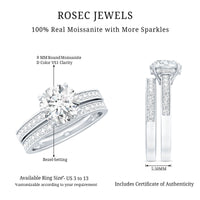 Certified 2 Carat Moissanite Solitaire Wedding Ring Set by Rosec Jewels, featuring a sparkling center stone and elegant band design.