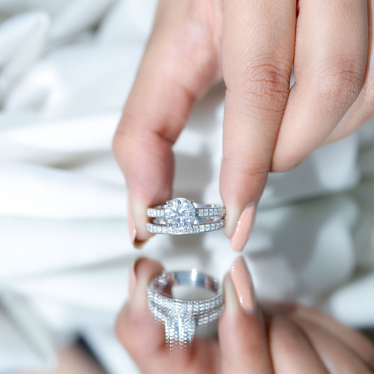 Certified 2 Carat Moissanite Solitaire Wedding Ring Set by Rosec Jewels, featuring a sparkling solitaire ring with elegant band design.