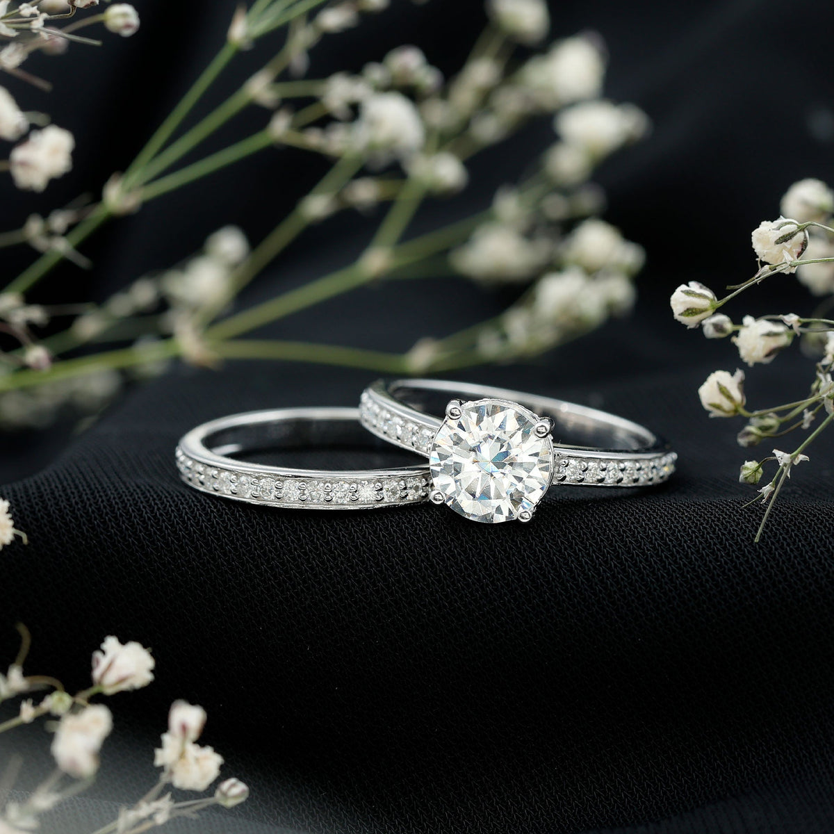 Certified 3 Carat Moissanite Wedding Bridal Ring Set in Sterling Silver