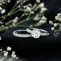 Certified 2 Carat Moissanite Solitaire Wedding Ring Set by Rosec Jewels, featuring a sparkling moissanite center stone and elegant band design.