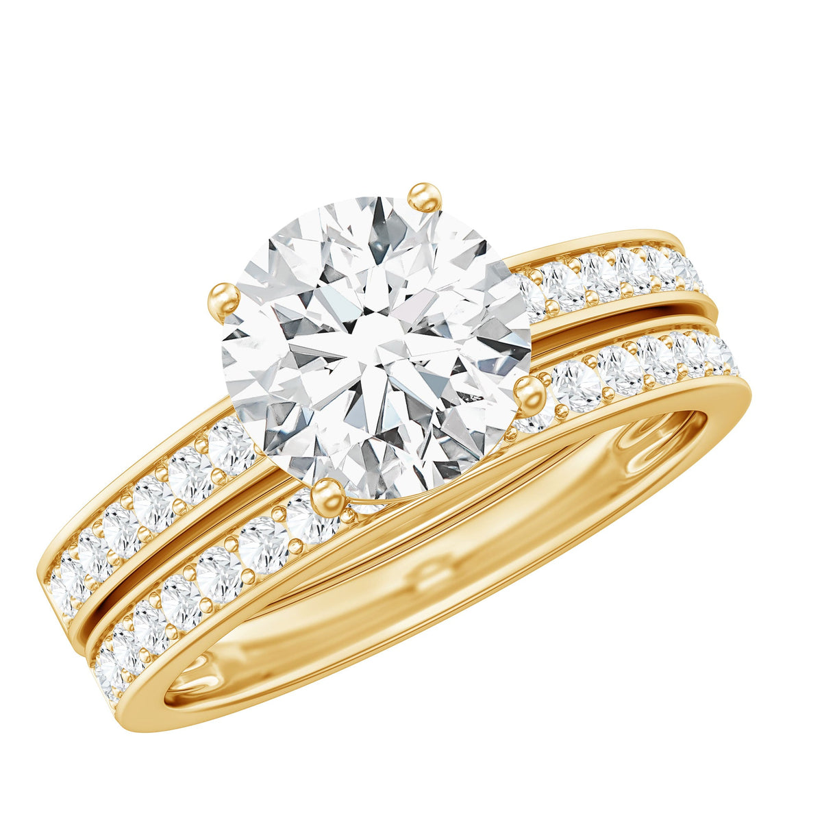 Certified 2 Carat Moissanite Solitaire Wedding Ring Set by Rosec Jewels, featuring a sparkling central stone and elegant band design.