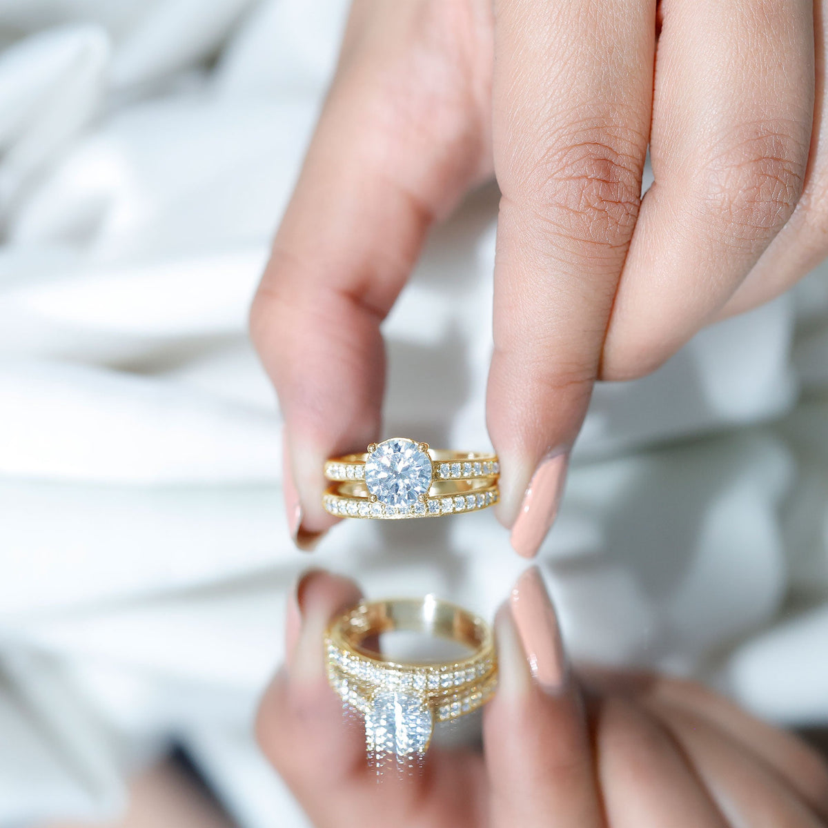 Certified 2 Carat Moissanite Solitaire Wedding Ring Set by Rosec Jewels, featuring sparkling central stone and elegant band design.