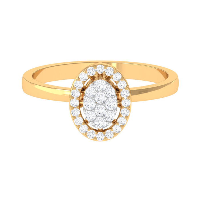 Natural diamond cluster engagement ring with halo setting by Rosec Jewels, featuring a central diamond surrounded by smaller stones.