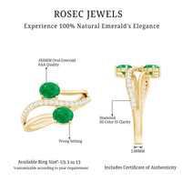 Natural certified emerald two-stone engagement ring with diamond accents from Rosec Jewels, showcasing a elegant green gemstone design.