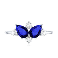 Lab Created Blue Sapphire and Diamond Cluster Ring