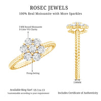 Moissanite Flower Engagement with Twisted Rope Details