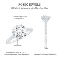 Certified Moissanite Round Cut Solitaire Ring with Side Stones