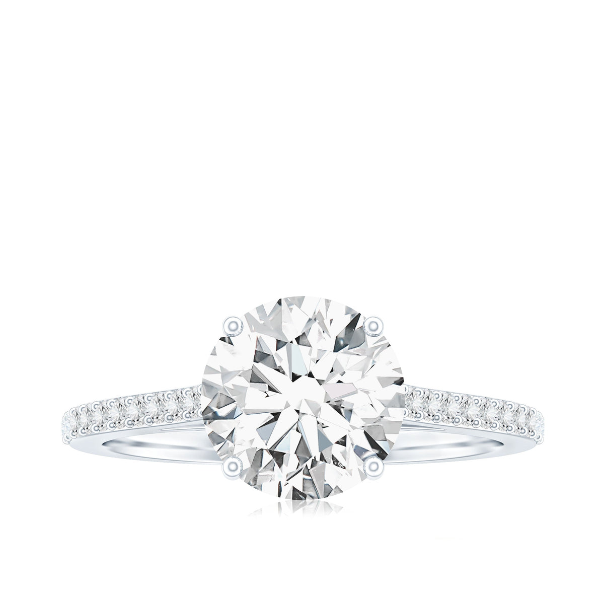 Certified Moissanite Round Cut Solitaire Ring with Side Stones