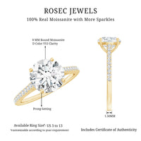 Certified Moissanite Round Cut Solitaire Ring with Side Stones