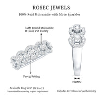 Certified round cut moissanite halo classic band ring by Rosec Jewels, featuring sparkling center stone and elegant design.