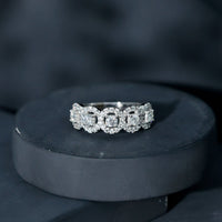 Certified round cut moissanite halo classic band ring by Rosec Jewels, featuring sparkling center stone and elegant design.