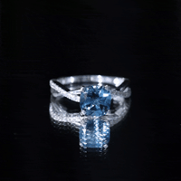 2.8 Carat Cushion Cut London Blue Topaz Solitaire Engagement Ring with Diamond Crossover Shank