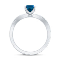 1 Carat Oval Cut London Blue Topaz Solitaire Engagement Ring with Diamond Spiral Shank