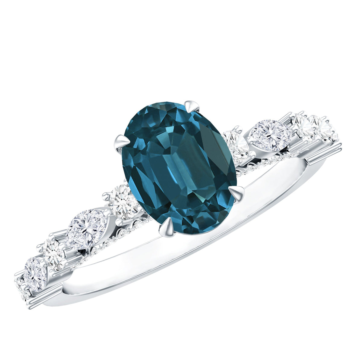 6X8mm Oval Cut London Blue Topaz Vintage Engagement Ring with Real Diamond