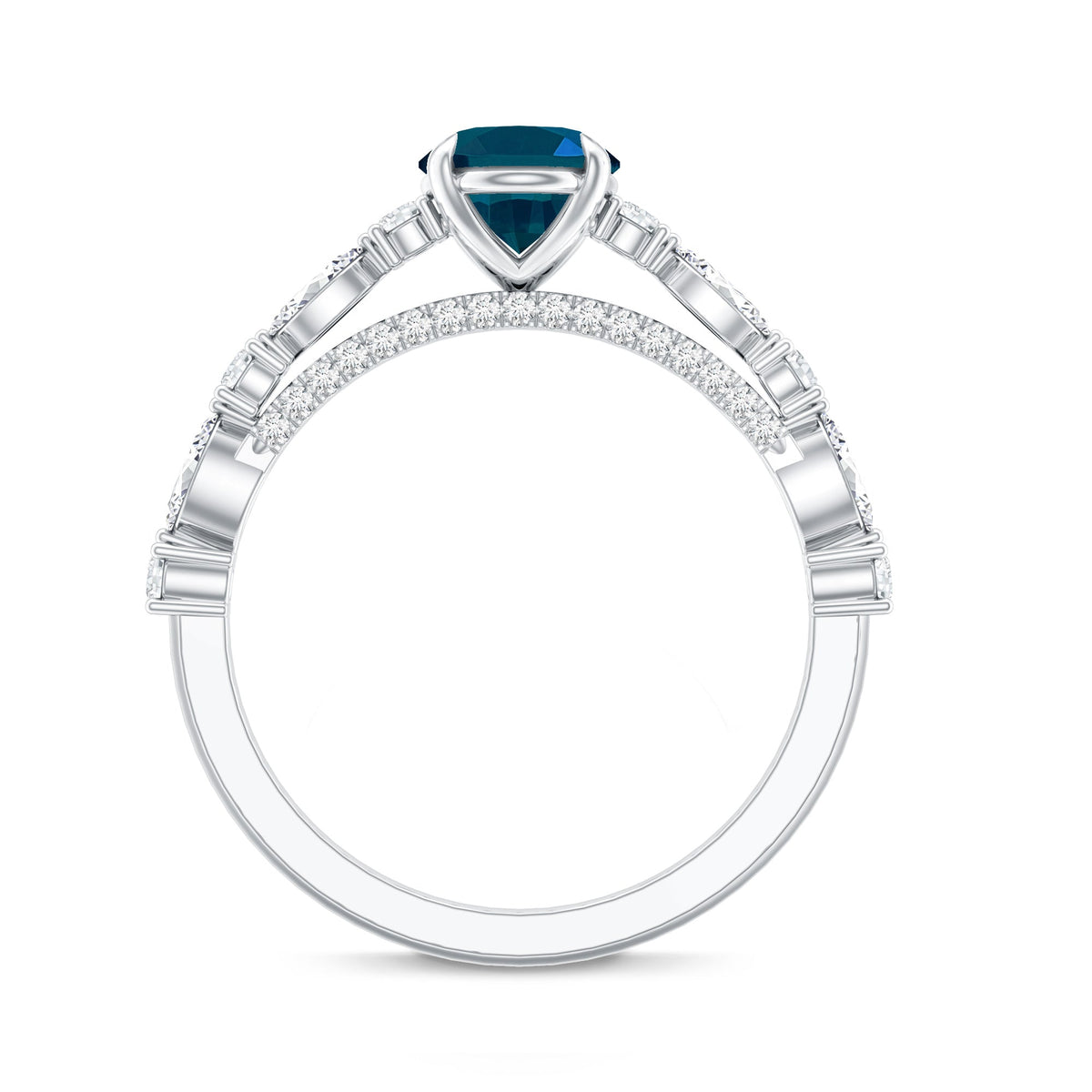 6X8mm Oval Cut London Blue Topaz Vintage Engagement Ring with Real Diamond