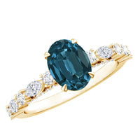 6X8mm Oval Cut London Blue Topaz Vintage Engagement Ring with Real Diamond