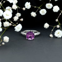 2 Carat Amethyst Cushion Cut Engagement Ring with Diamond