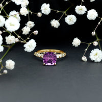 2 Carat Amethyst Cushion Cut Engagement Ring with Diamond