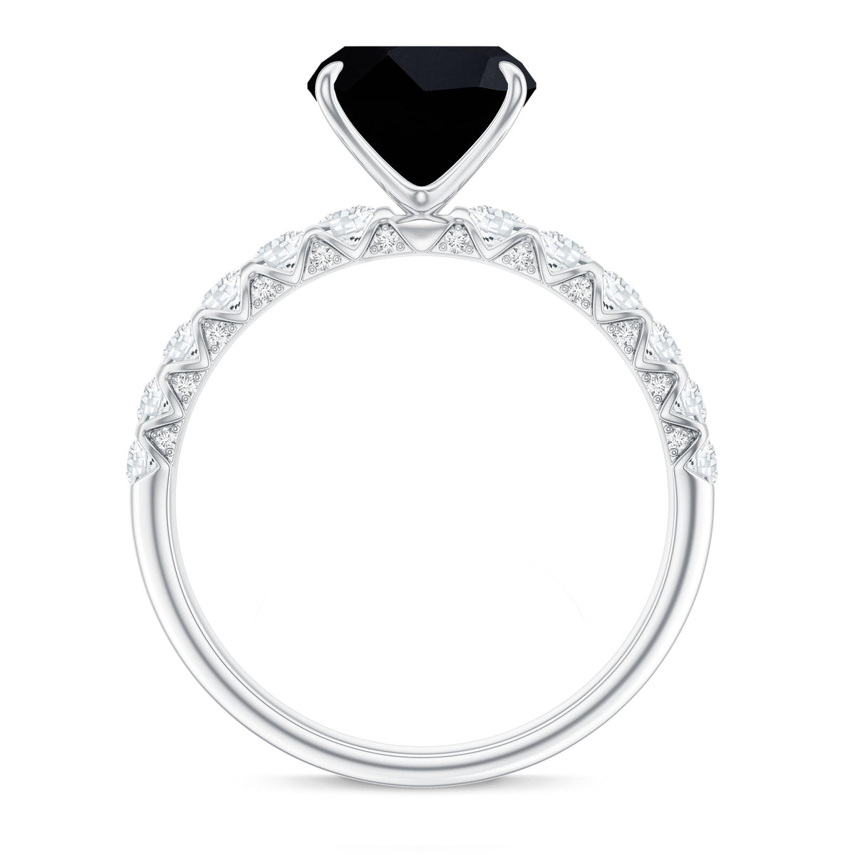 Cushion Cut Created Black Diamond and Diamond Solitaire Ring