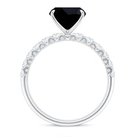 Cushion Cut Created Black Diamond and Diamond Solitaire Ring