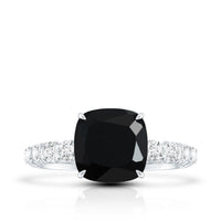 Cushion Cut Created Black Diamond and Diamond Solitaire Ring