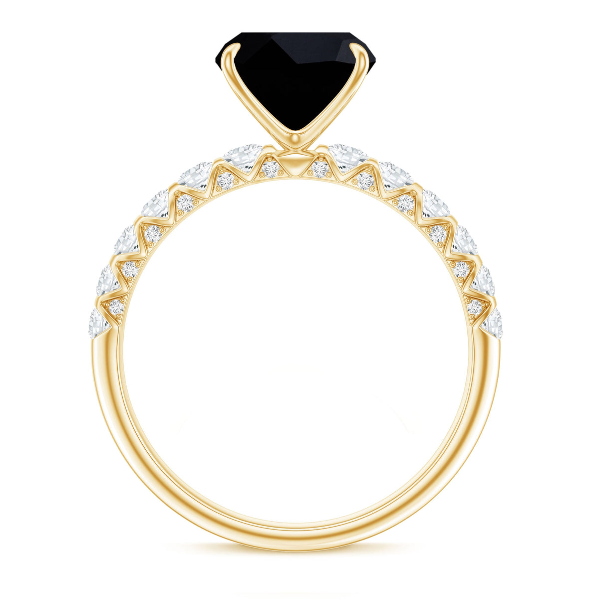Cushion Cut Created Black Diamond and Diamond Solitaire Ring