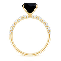 Cushion Cut Created Black Diamond and Diamond Solitaire Ring