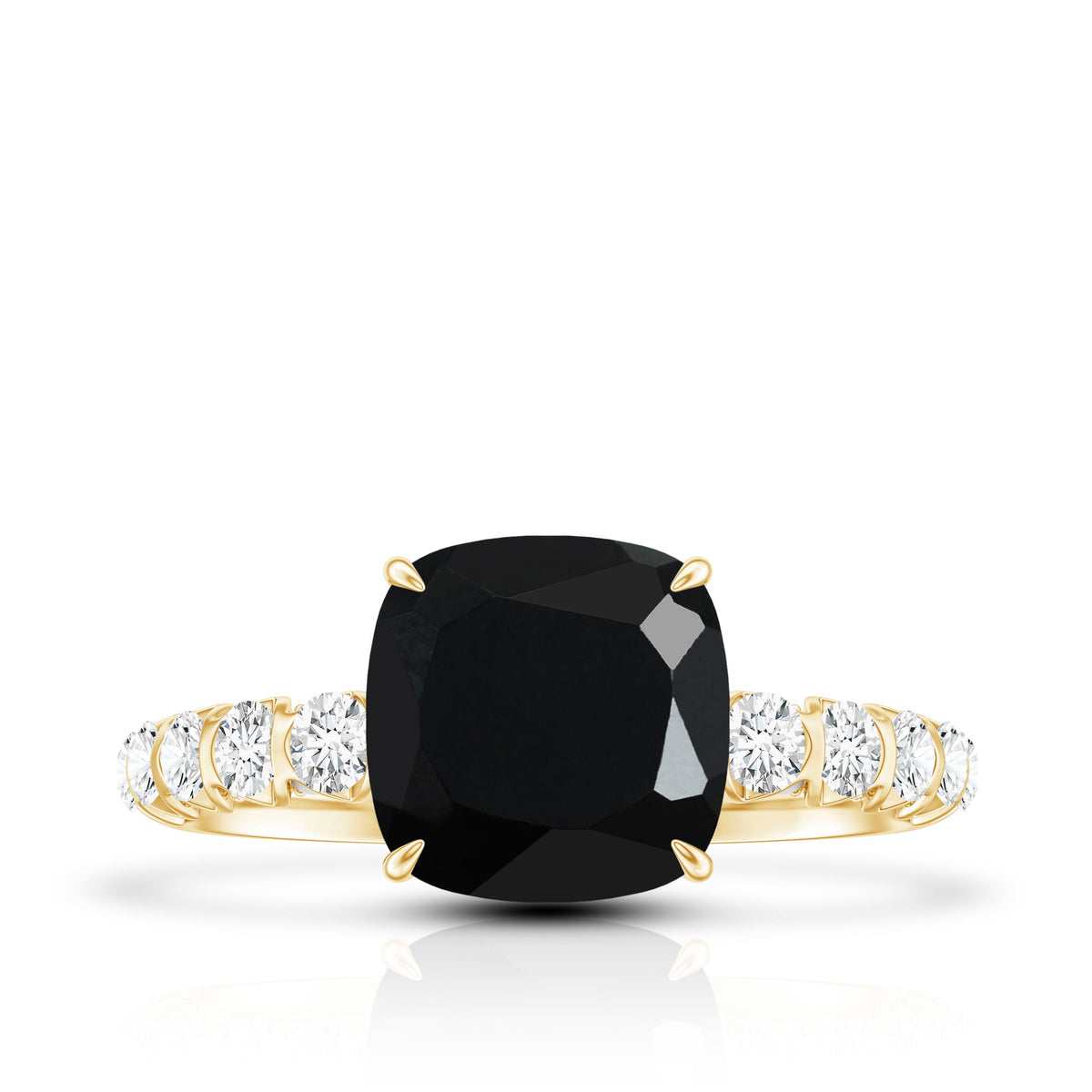 Cushion Cut Created Black Diamond and Diamond Solitaire Ring