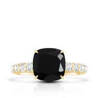 Cushion Cut Created Black Diamond and Diamond Solitaire Ring