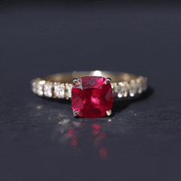 2 Carat Cushion Cut Lab Created Ruby Engagement Ring with Diamond Side Stones