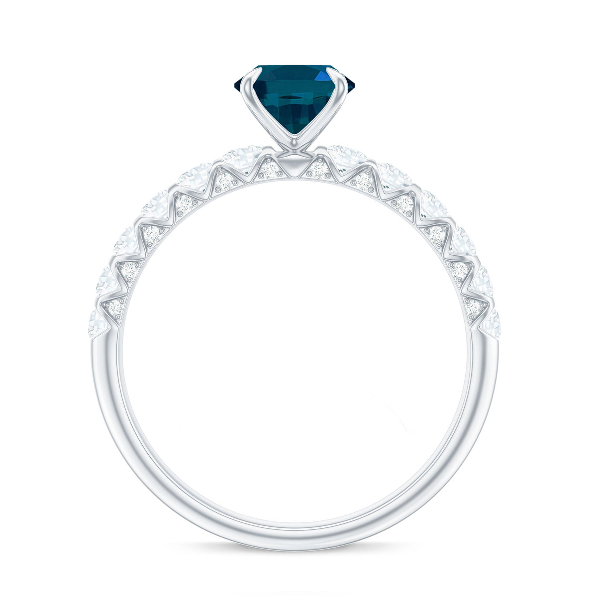 6X8mm Oval Cut London Blue Topaz Solitaire Engagement Ring with Diamond Side Stones
