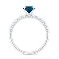 6X8mm Oval Cut London Blue Topaz Solitaire Engagement Ring with Diamond Side Stones