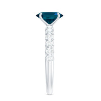6X8mm Oval Cut London Blue Topaz Solitaire Engagement Ring with Diamond Side Stones