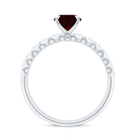 Certified Natural Garnet Oval Engagement Ring with Diamond Side Stones
