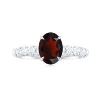 Certified Natural Garnet Oval Engagement Ring with Diamond Side Stones