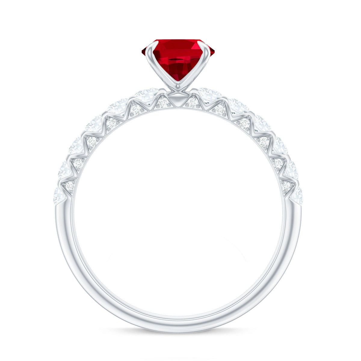 Oval lab-grown ruby engagement ring with diamond accents, Rosec Jewels, showcasing a 1.5 carat certified gemstone and elegant design.