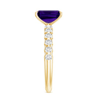 Real 1.4 Carat Amethyst Emerald Cut Engagement Ring with Diamond