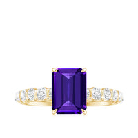 Real 1.4 Carat Amethyst Emerald Cut Engagement Ring with Diamond