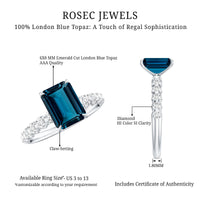 2.25 Carat Emerald Cut London Blue Topaz Engagement Ring with Diamond Side Stones