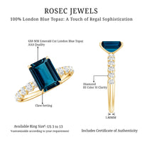 2.25 Carat Emerald Cut London Blue Topaz Engagement Ring with Diamond Side Stones
