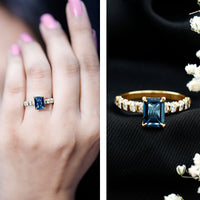 2.25 Carat Emerald Cut London Blue Topaz Engagement Ring with Diamond Side Stones