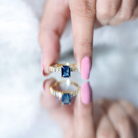 2.25 Carat Emerald Cut London Blue Topaz Engagement Ring with Diamond Side Stones