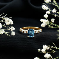 2.25 Carat Emerald Cut London Blue Topaz Engagement Ring with Diamond Side Stones