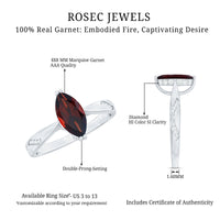 Natural solitaire garnet marquise engagement ring with diamond accents from Rosec Jewels, showcasing the elegant gemstone setting.