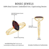 Natural solitaire garnet marquise engagement ring with diamond accents, featuring a rose gold band from Rosec Jewels.