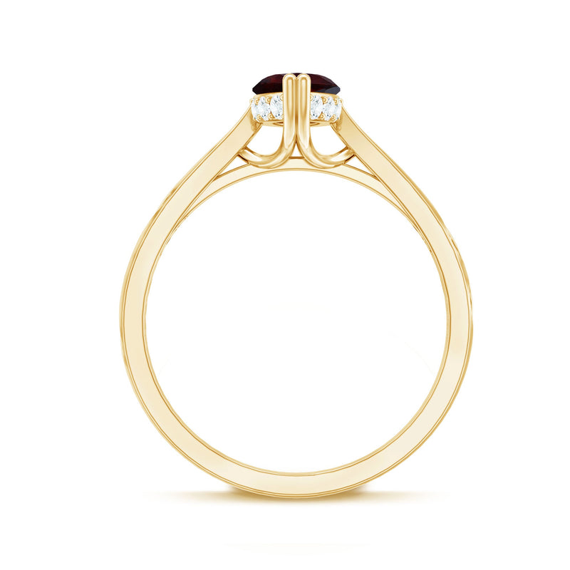 Natural solitaire garnet marquise engagement ring with diamond accents by Rosec Jewels, showcasing the elegant gemstone setting.