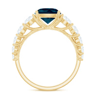 8mm Cushion Cut London Blue Topaz Solitaire Engagement Ring with Moissanite Side Stones