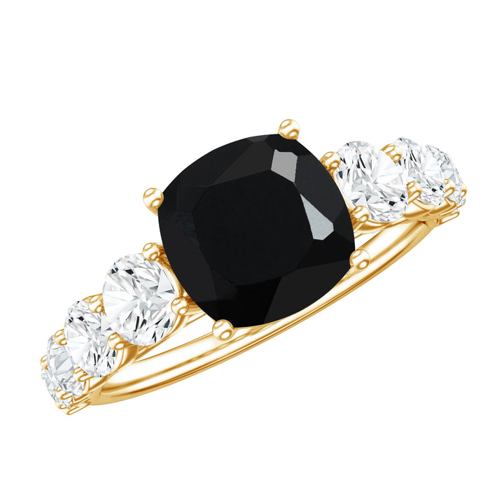 Lab grown black diamond cushion cut engagement ring with moissanite from Rosec Jewels featuring a sleek, elegant design.