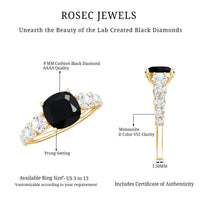 Certified 2.8 Carat Lab Grown Black Diamond Cushion Cut Engagement Ring with Moissanite